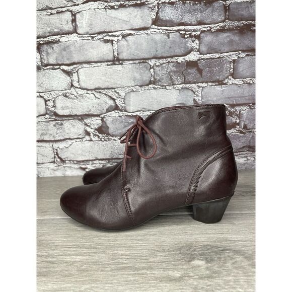 Camper Alicante Brown Leather Lace Up Heel Ankle Boots Women’s Sz 38EU/7.5M US - Picture 1 of 16